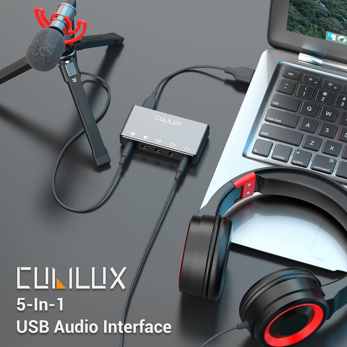 USB Audio Interface with Stereo Microphone Input and Headphone Jack W484