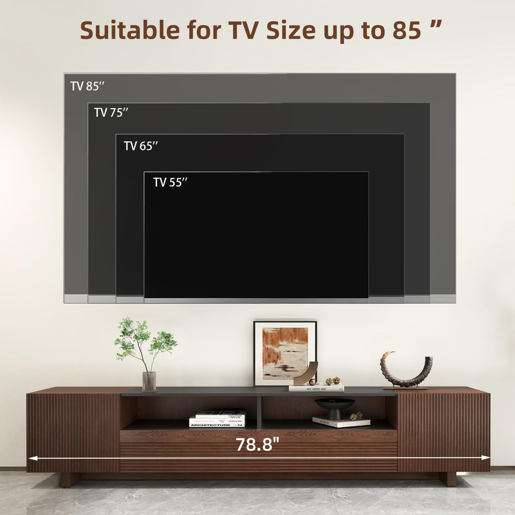 78.8 Inch Dark Brown Walnut TV Stand with Storage D652642