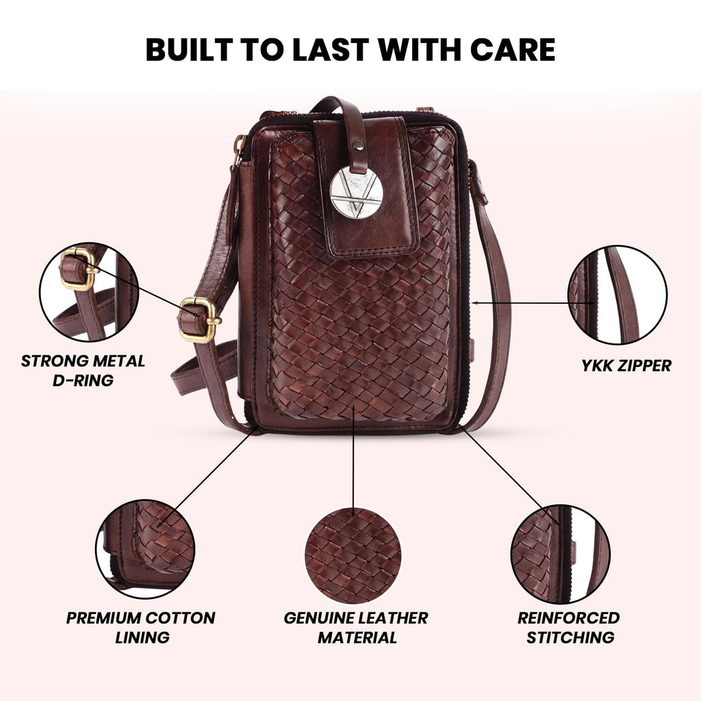 Genuine Leather Small Crossbody Bag with Adjustable Detachable Strap N2370