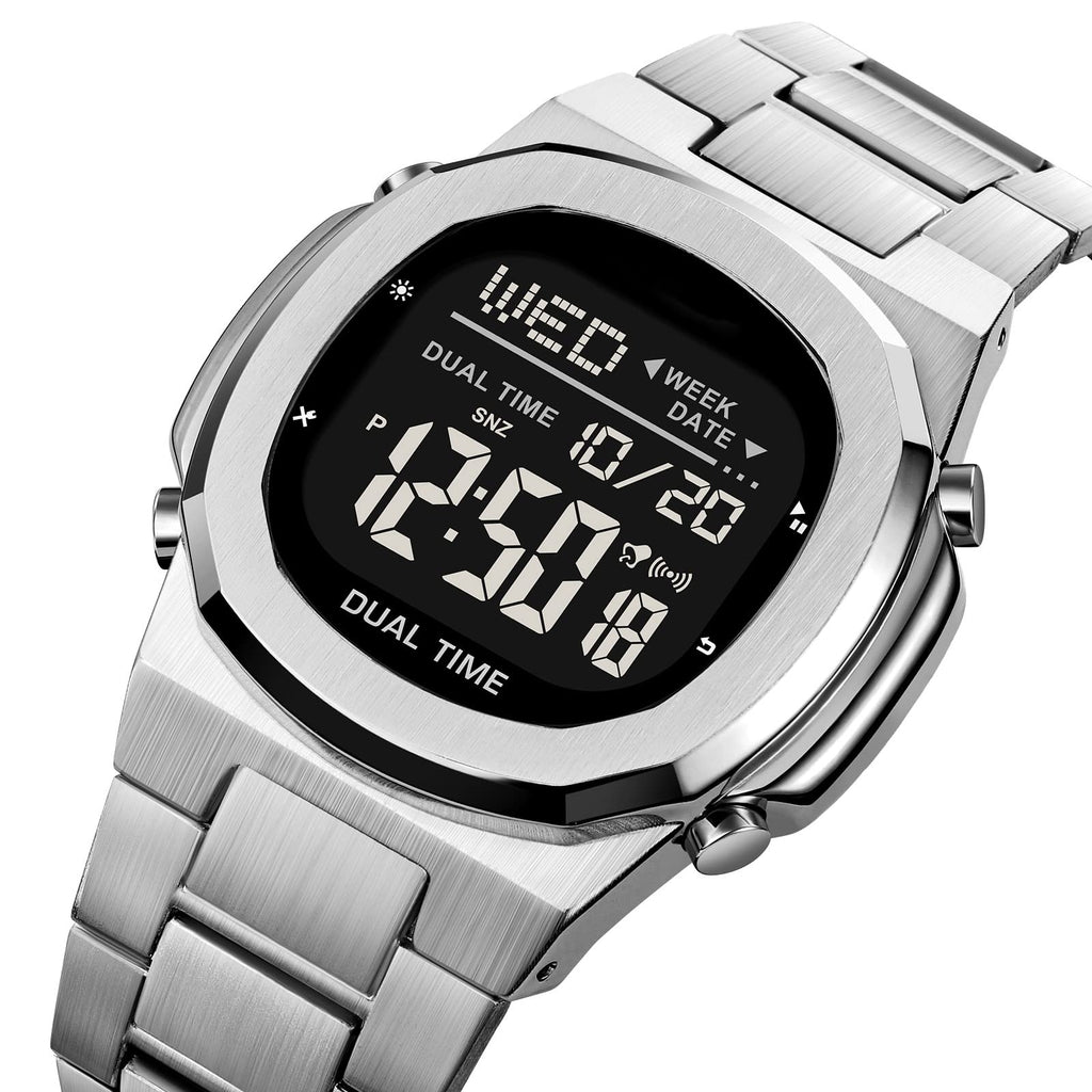 Men's Multifunctional Electronic Outdoor Sports Watch EL Light Large Digital Display Stainless Steel Q3965