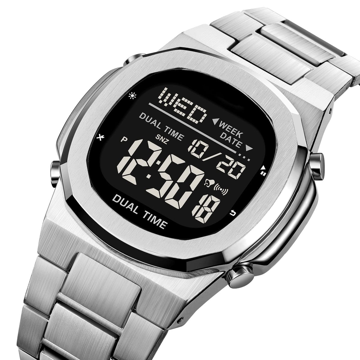 Men's Multifunctional Electronic Outdoor Sports Watch EL Light Large Digital Display Stainless Steel Q3965