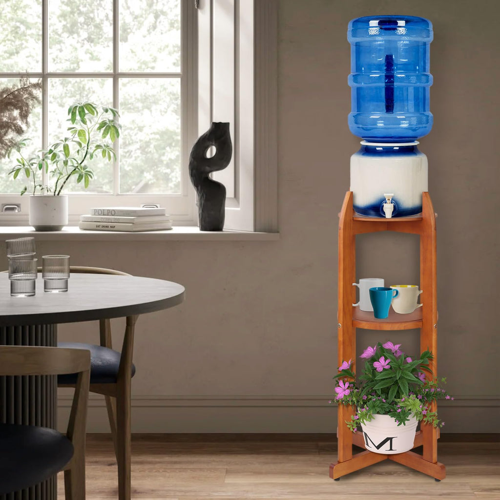 Solid Wood Water Dispenser Stand with 2 Shelves Z904336