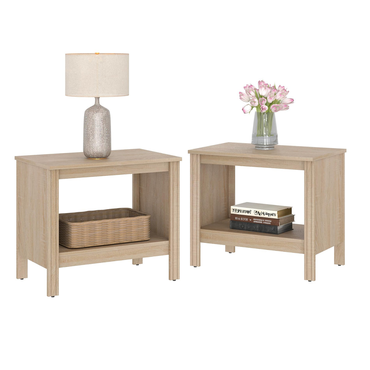 Set of 2 Square 2-Tier Nightstand with Storage H888900
