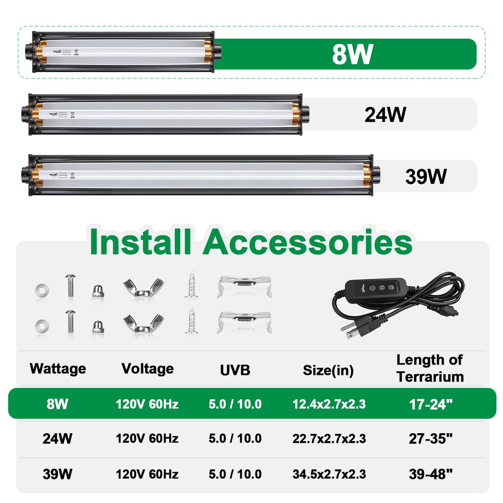 12Inch T5 UVB Reptile Light Fixture Combo Kit with Cycle Timer D783762