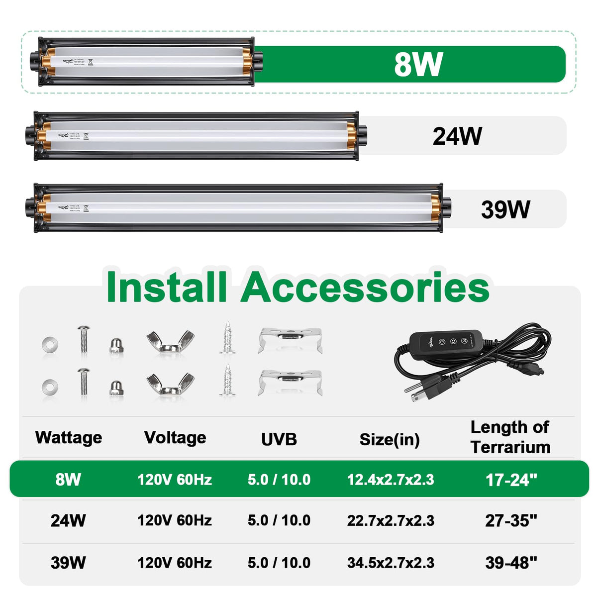 12Inch T5 UVB Reptile Light Fixture Combo Kit with Cycle Timer D783762