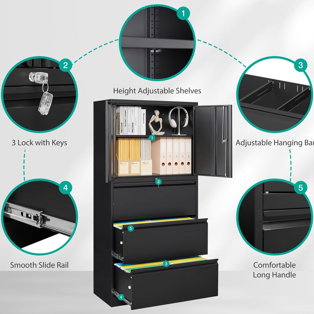 Black 3 Drawer Metal File Cabinet with Lock and Shelf G93361