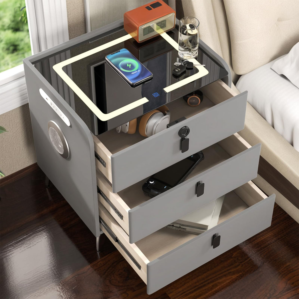 Wireless Charging Fingerprint Lock Nightstand U437061