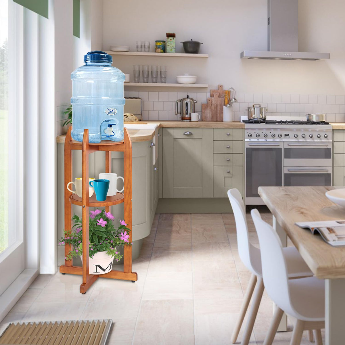 Solid Wood Water Dispenser Stand with 2 Shelves Z904336