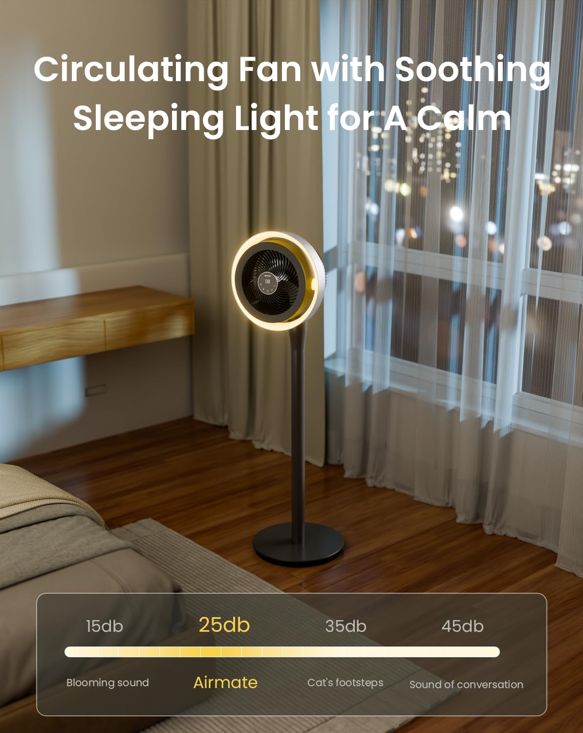 Standing Fan with Light, Digital Display, Adjustable Height, Remote, DarkGrey Q10054