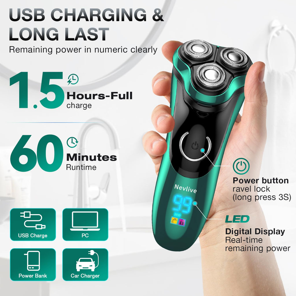 Cordless Rechargeable Rotary Electric Razor with Pop-Up Trimmer A308