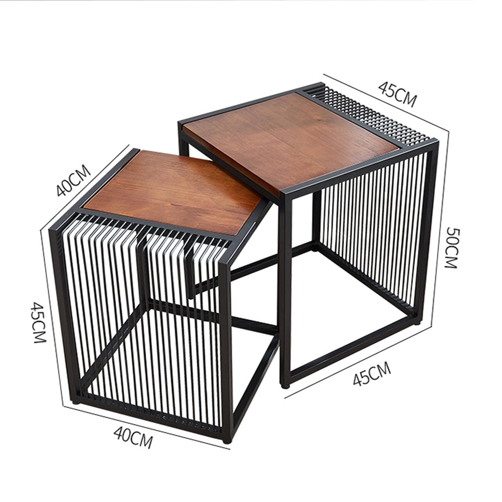 Set of 2 Square Nesting Coffee Table with Metal Frame F32231