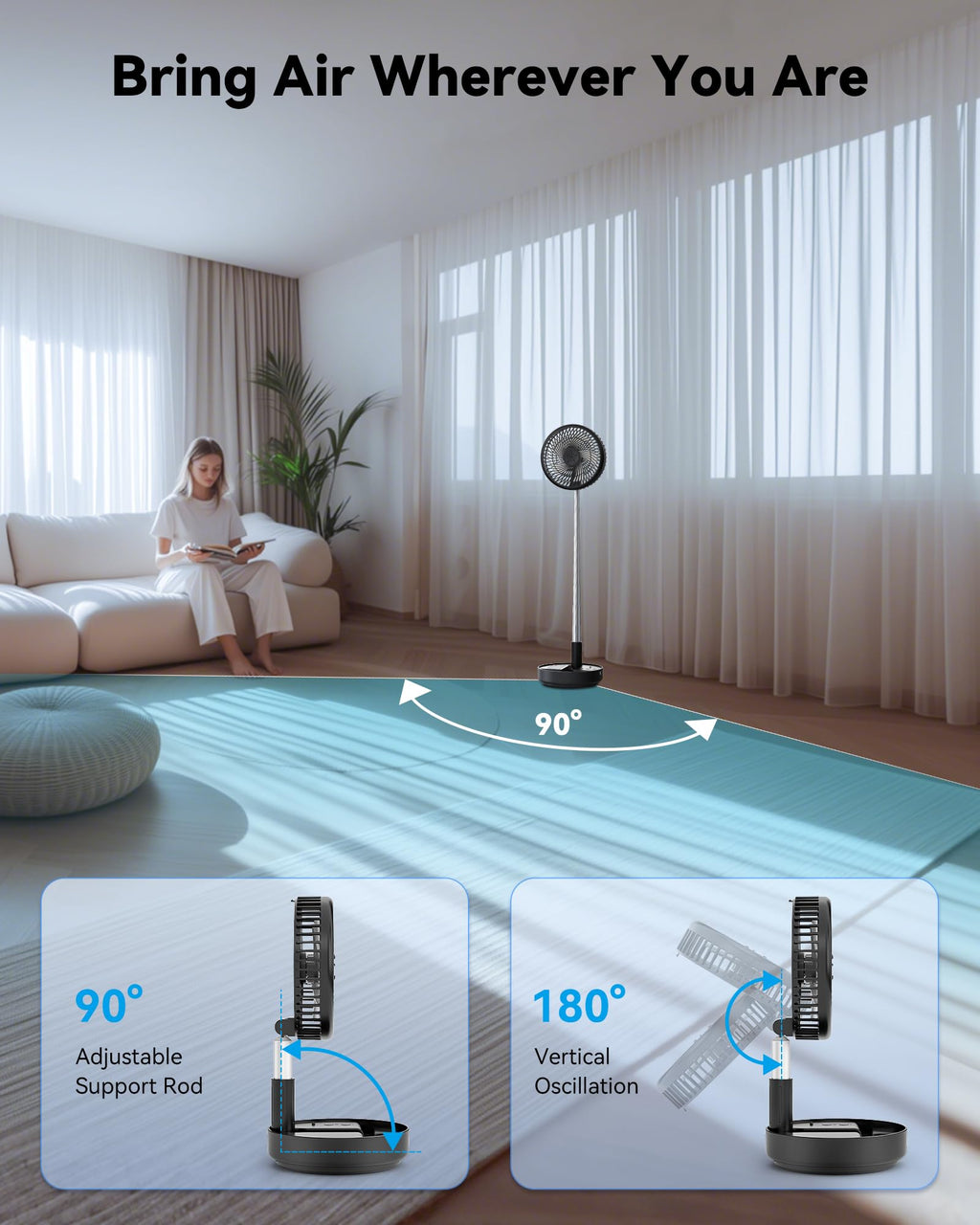 Portable Oscillating Travel Fan with Remote A686