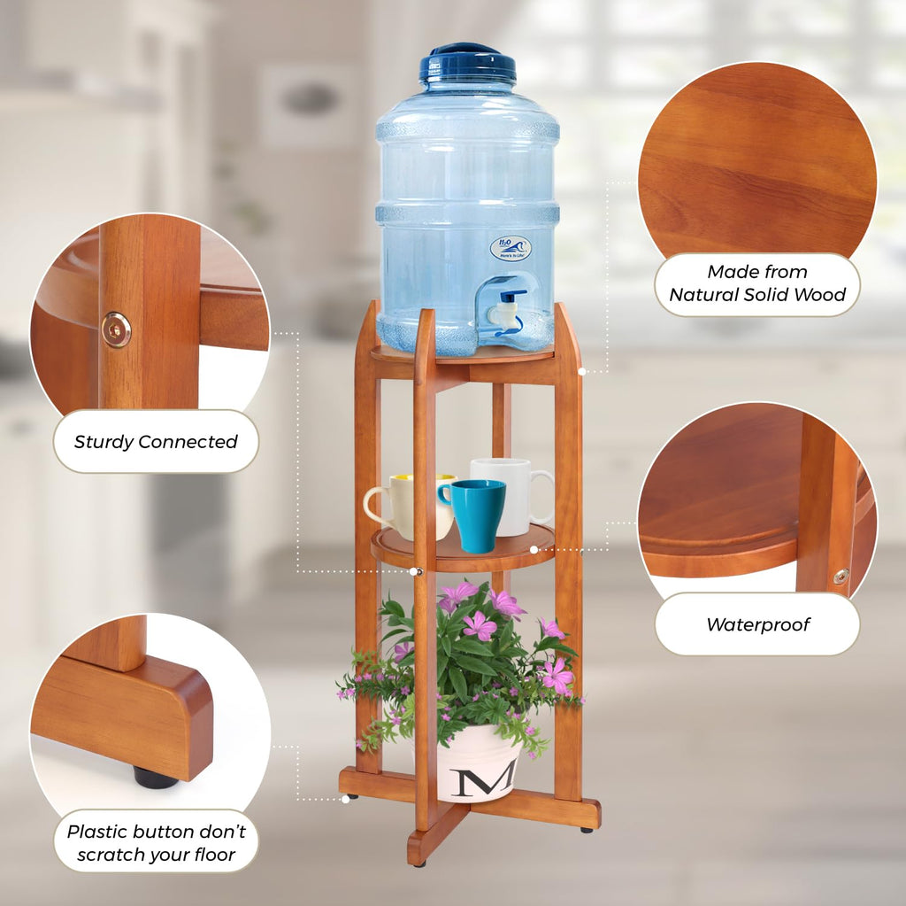 Solid Wood Water Dispenser Stand with 2 Shelves Z904336