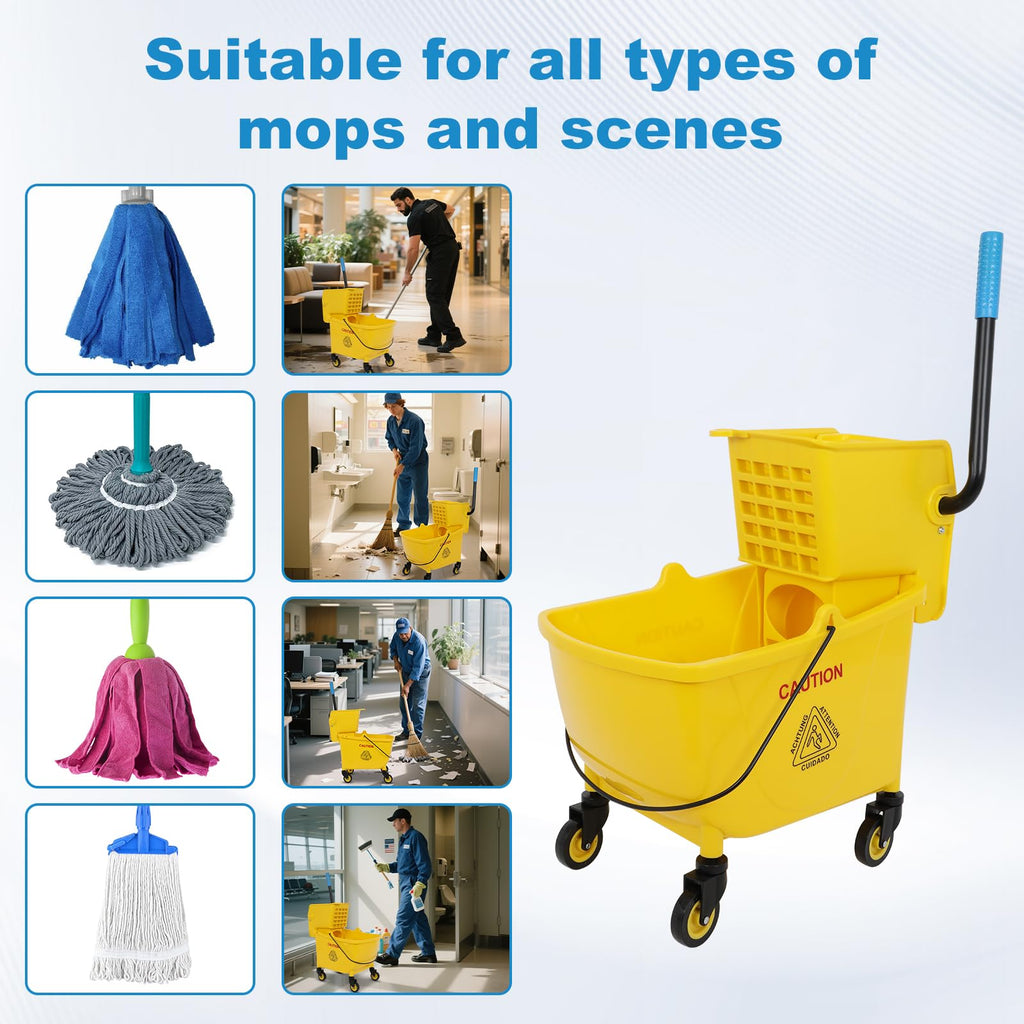 35 Qt Mop Bucket with Side Press Wringer on Wheels X5494