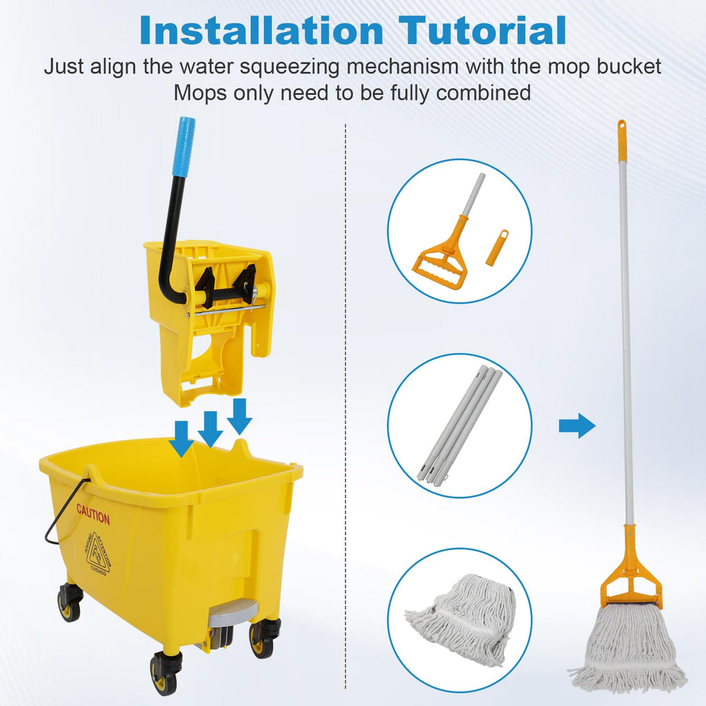 35 Qt Mop Bucket with Side Press Wringer on Wheels X5494