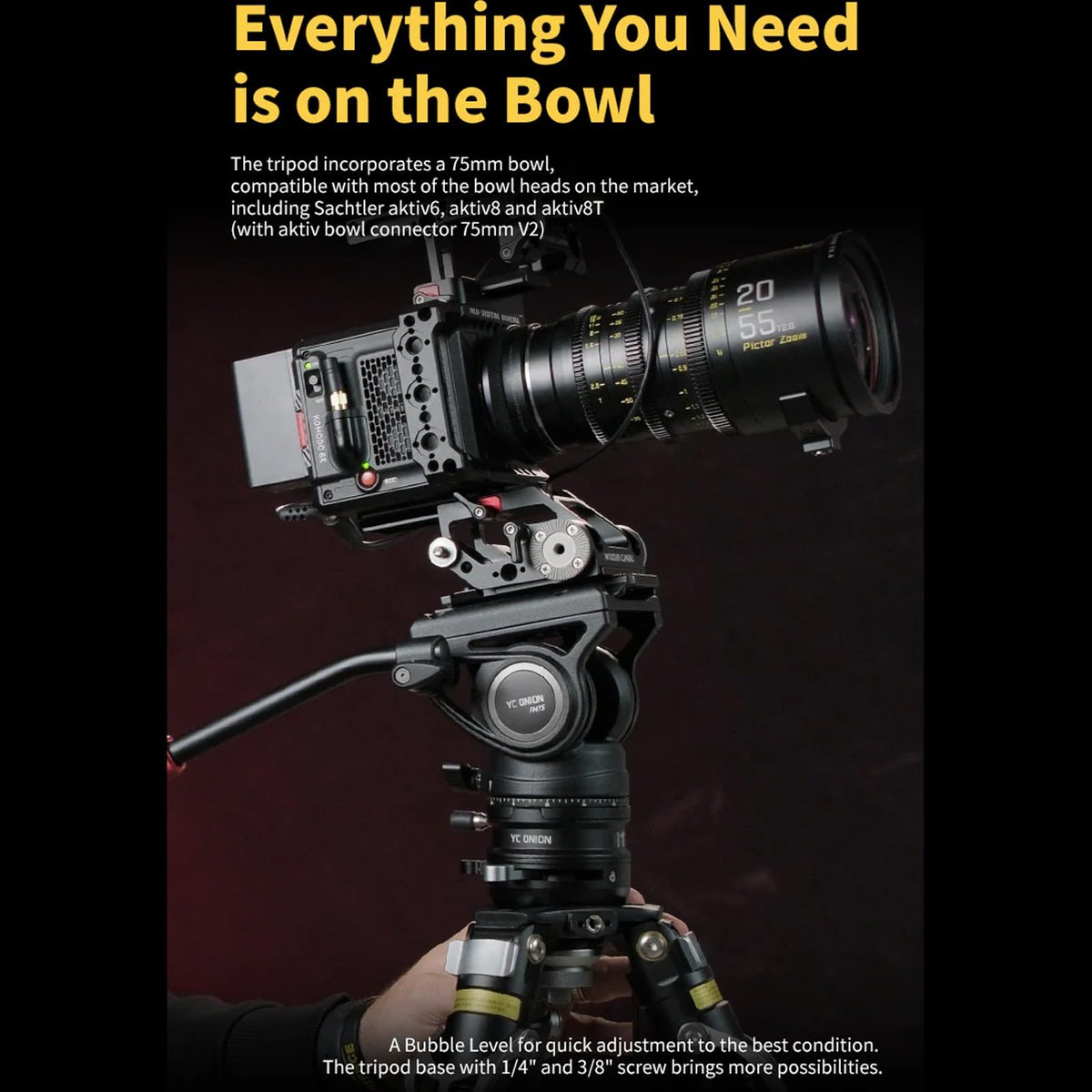 Carbon Fiber Tripod with 75mm Bowl Head and Fluid Head M4344