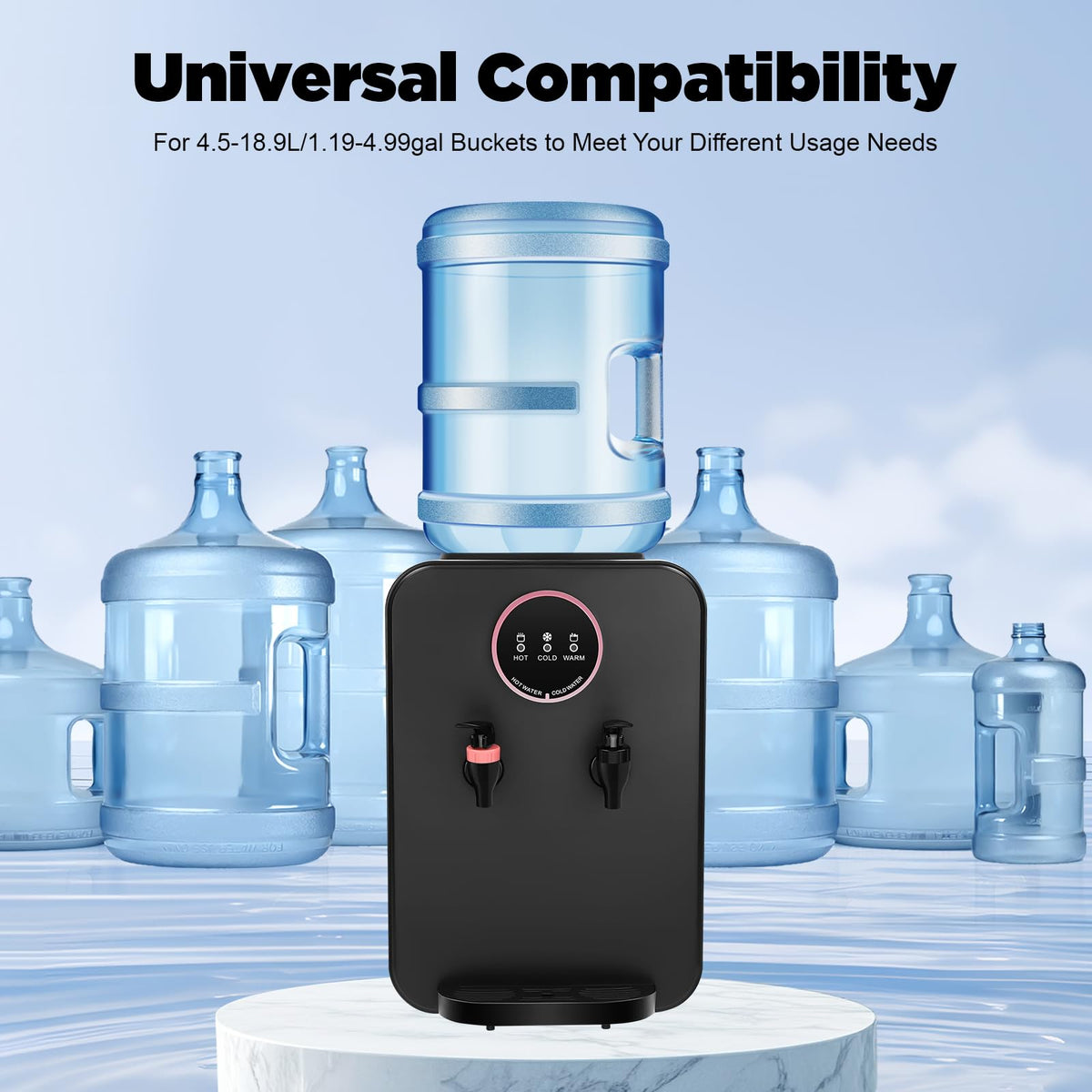 Top Loading Countertop Water Cooler Dispenser with Hot/Cold/Warm 3-Temp Settings, Black C39113