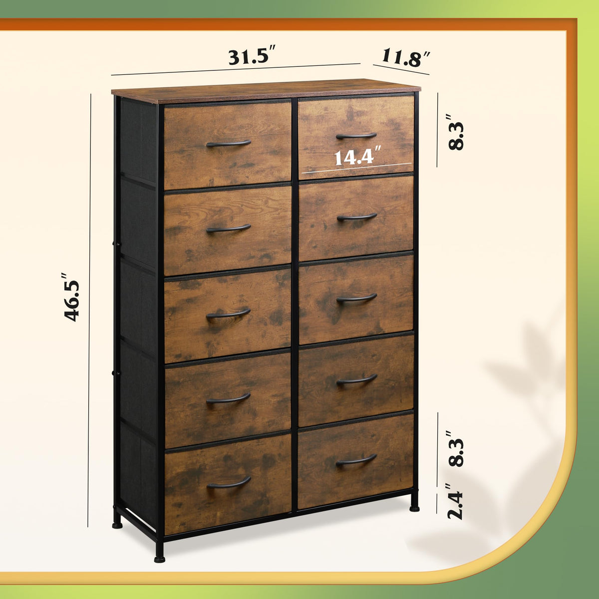 Rustic Brown Wood Grain Print Tall Dresser P292