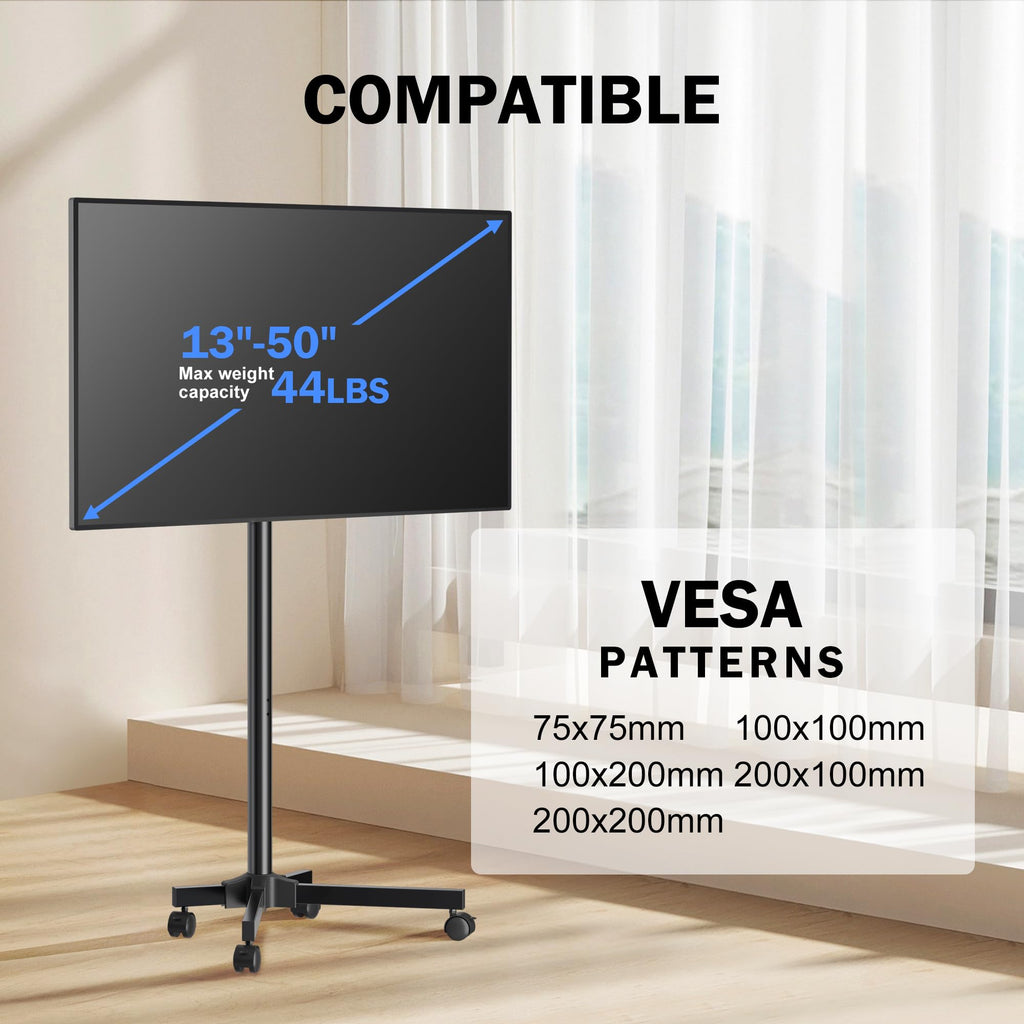 Rotating Rolling TV Stand on Wheels for 13-50" Flat/Curved TVs V19560