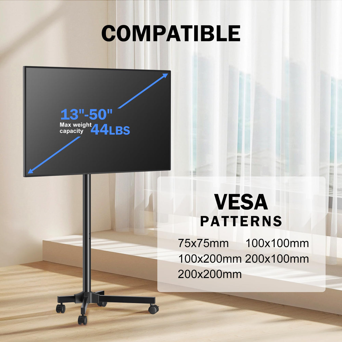 Rotating Rolling TV Stand on Wheels for 13-50" Flat/Curved TVs V19560