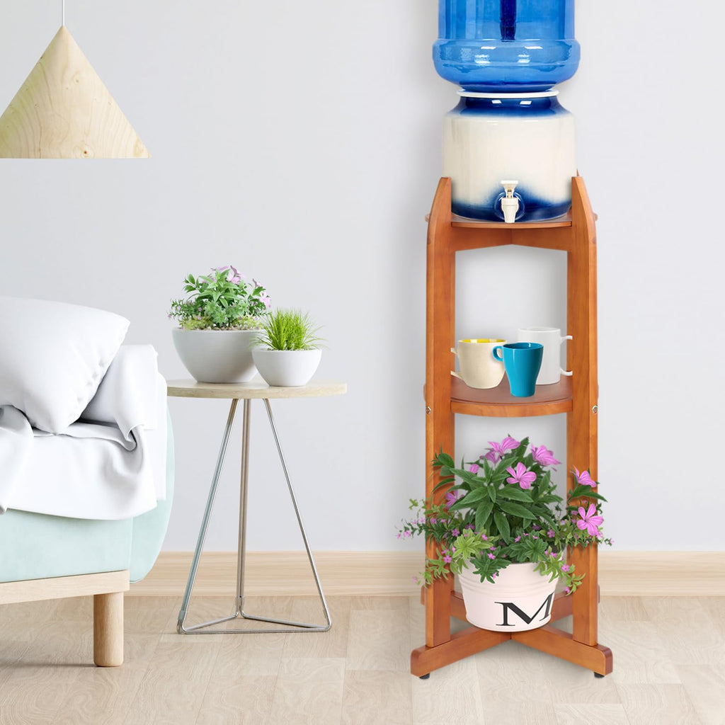Solid Wood Water Dispenser Stand with 2 Shelves Z904336
