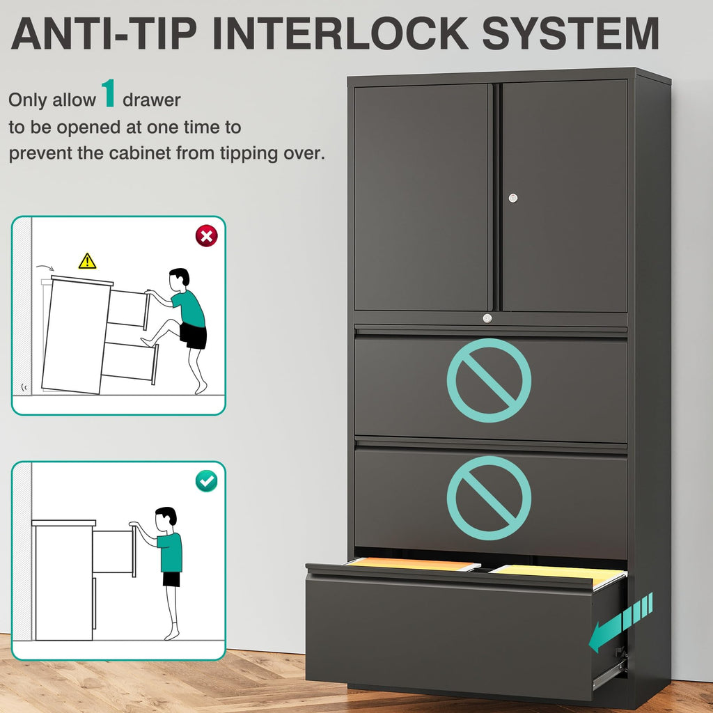 Black 3 Drawer Metal File Cabinet with Lock and Shelf G93361