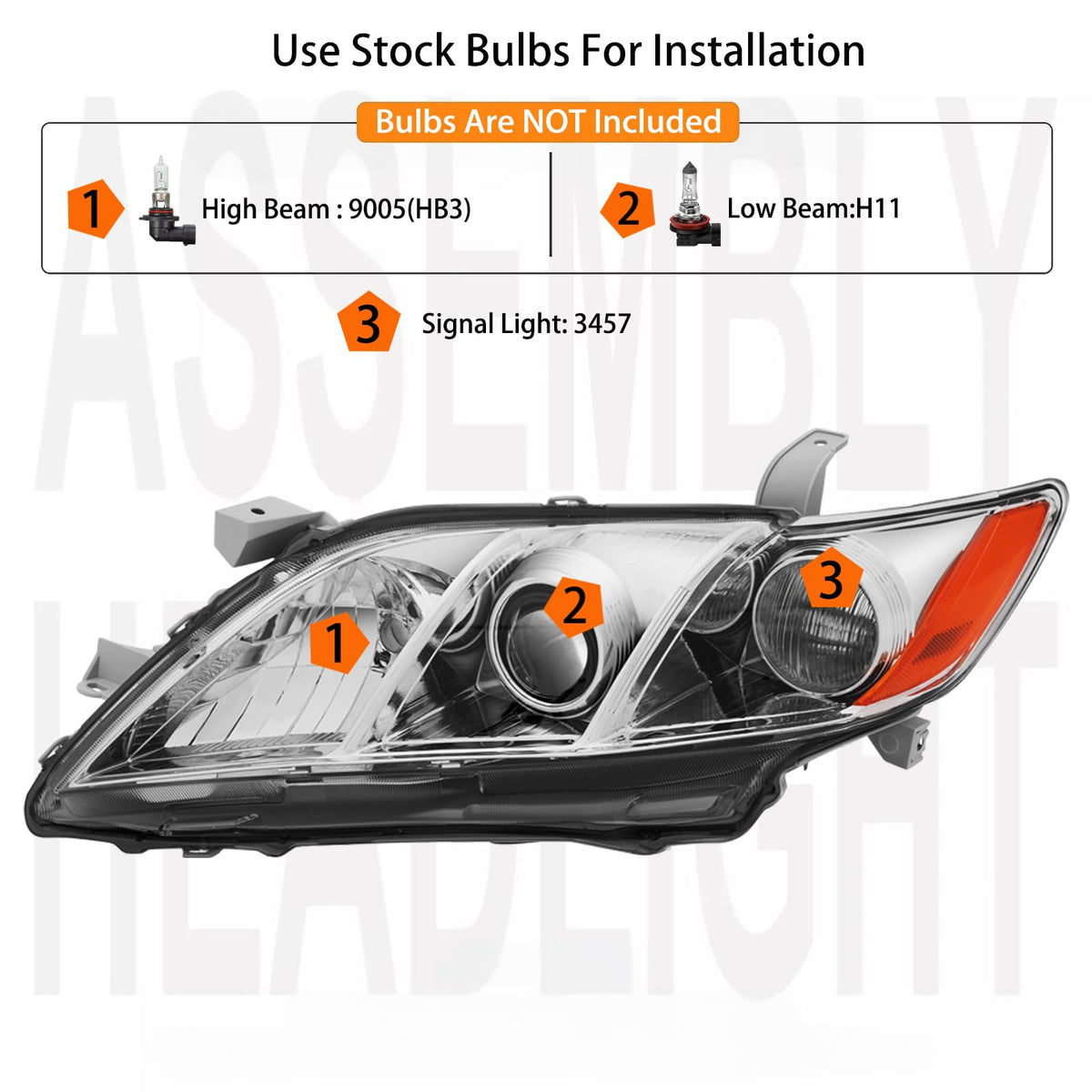 Headlights Assembly for 2007 2008 2009 Toyota Camry Chrome Housing Clear Lens Q148703