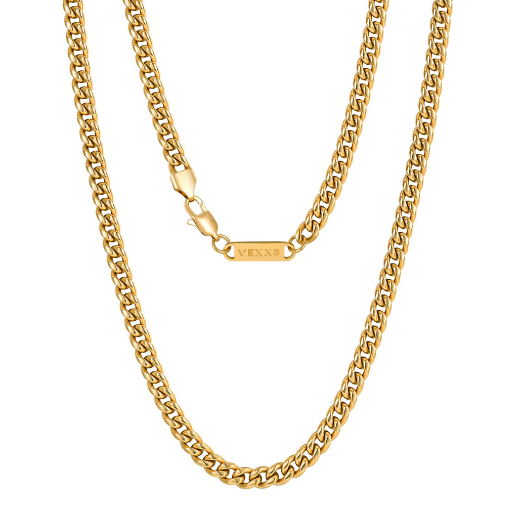 Gold Chain 18K Gold Filled Cuban Link 316L Stainless Steel Necklace D43982