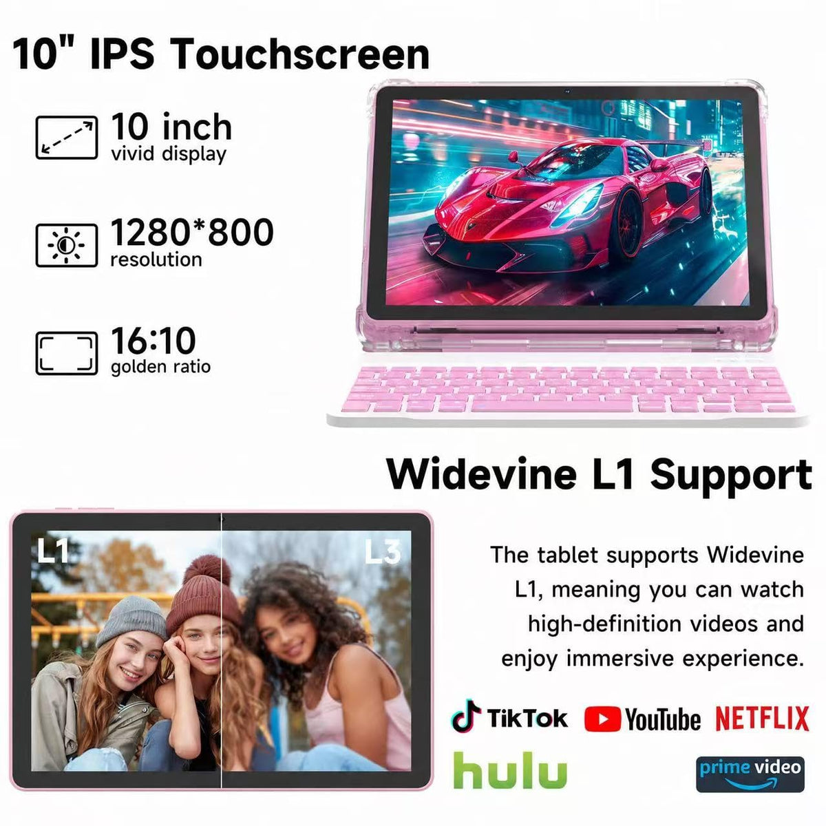 10 Inch Android Tablet with Case Pink A509
