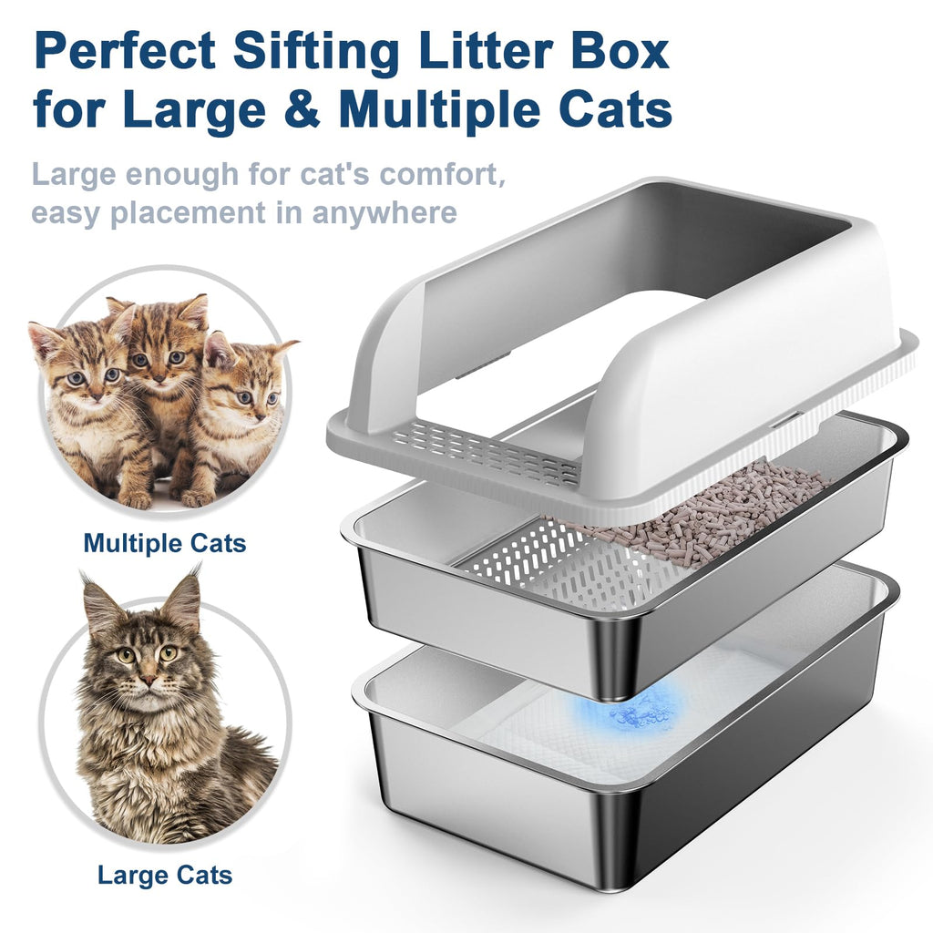 XL Stainless Steel Sifting Litter Box with Lid H526