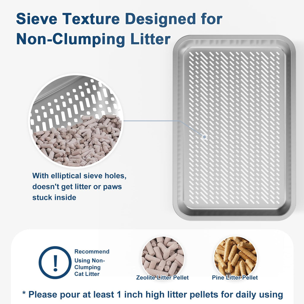XL Stainless Steel Sifting Litter Box with Lid H526