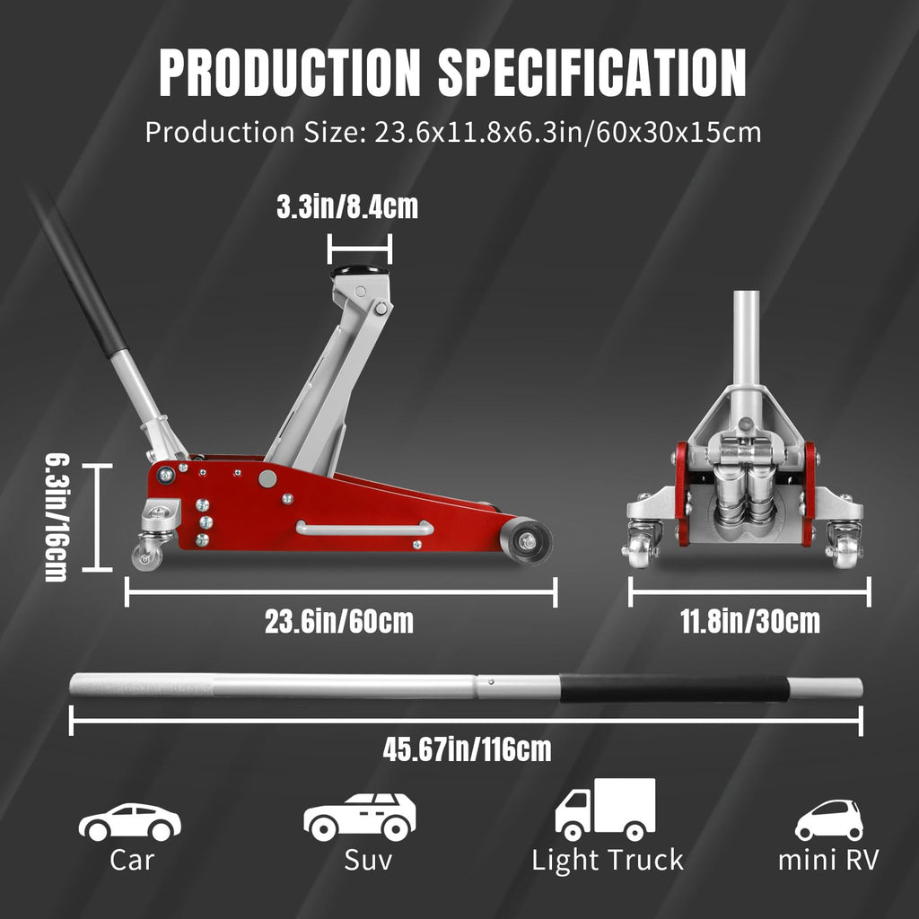 3 Ton Low Profile Aluminum and Steel Car Jack with Jack Stand A160776