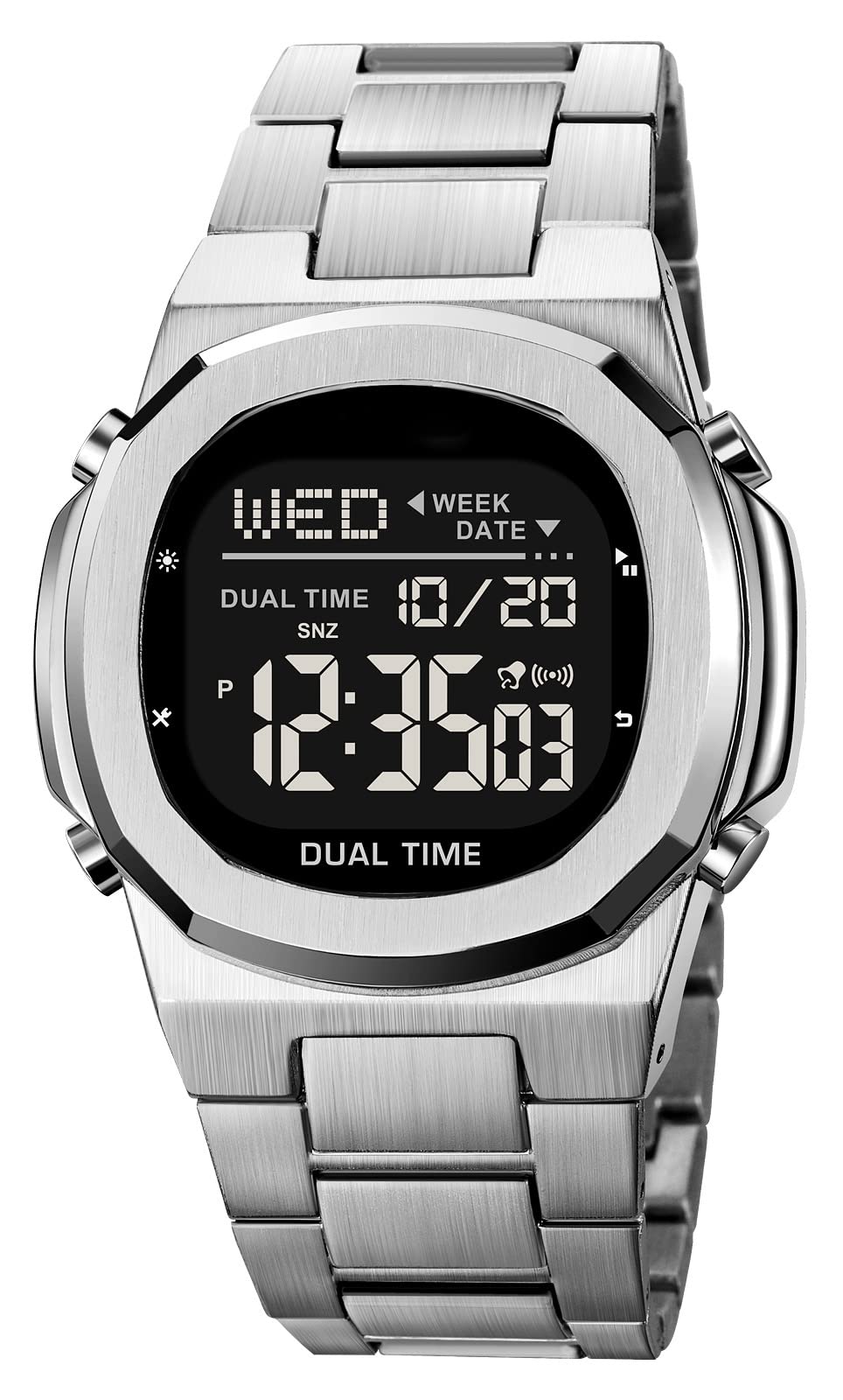 Men's Multifunctional Electronic Outdoor Sports Watch EL Light Large Digital Display Stainless Steel Q3965