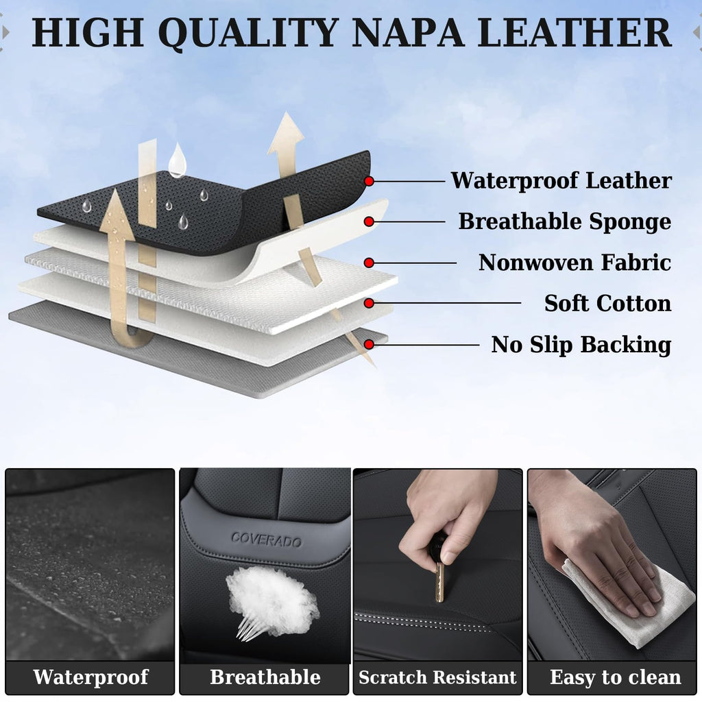 Black Full Set Waterproof Nappa Leather Car Seat Covers J76700