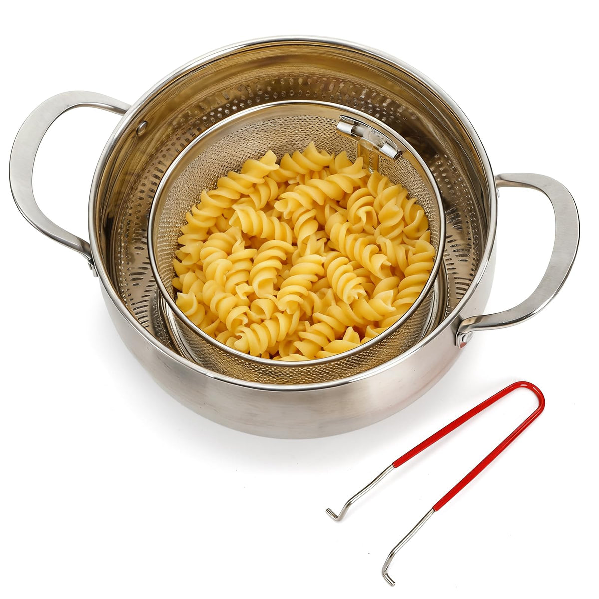 Set of 2 Stainless Steel Pasta Strainers with Removable Handle N942