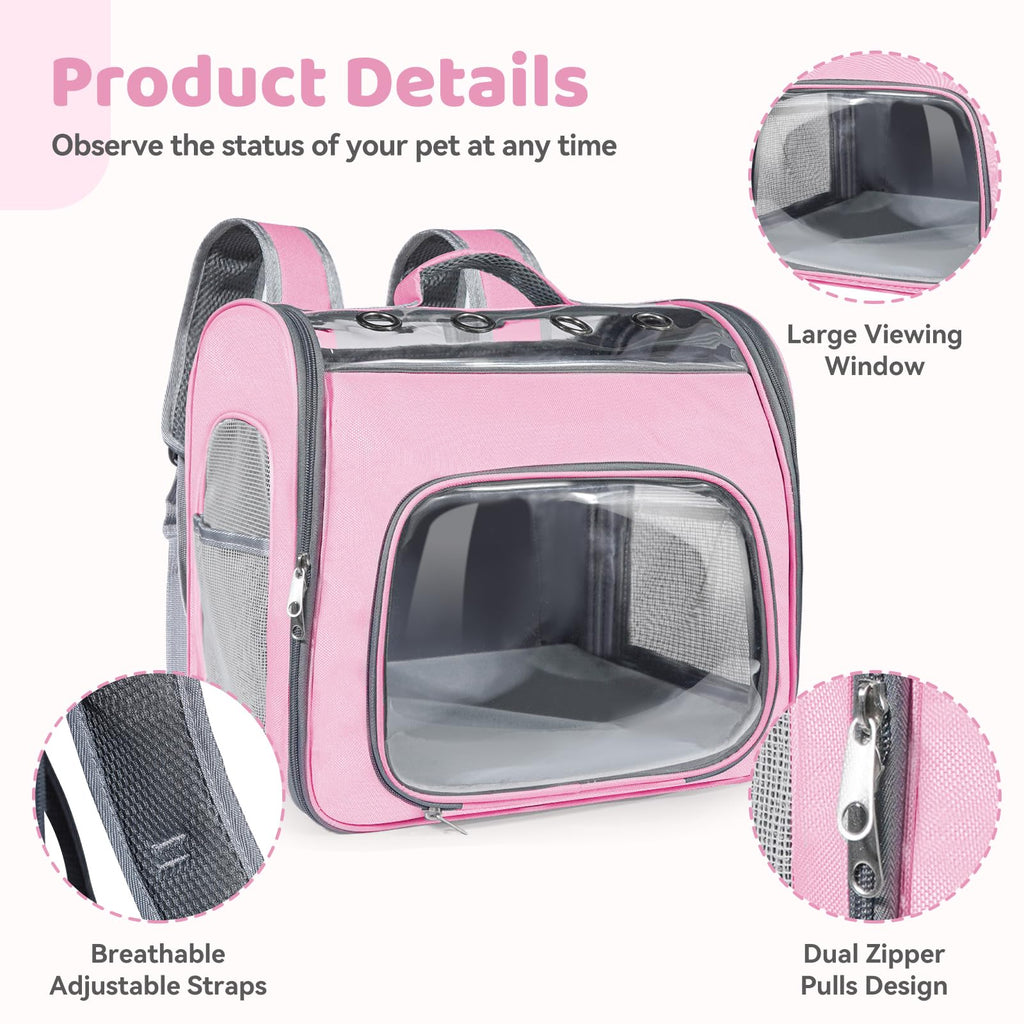 Airline Approved Cat Soft-Sided Carrier Backpack Up to 12 lbs Pink S17605