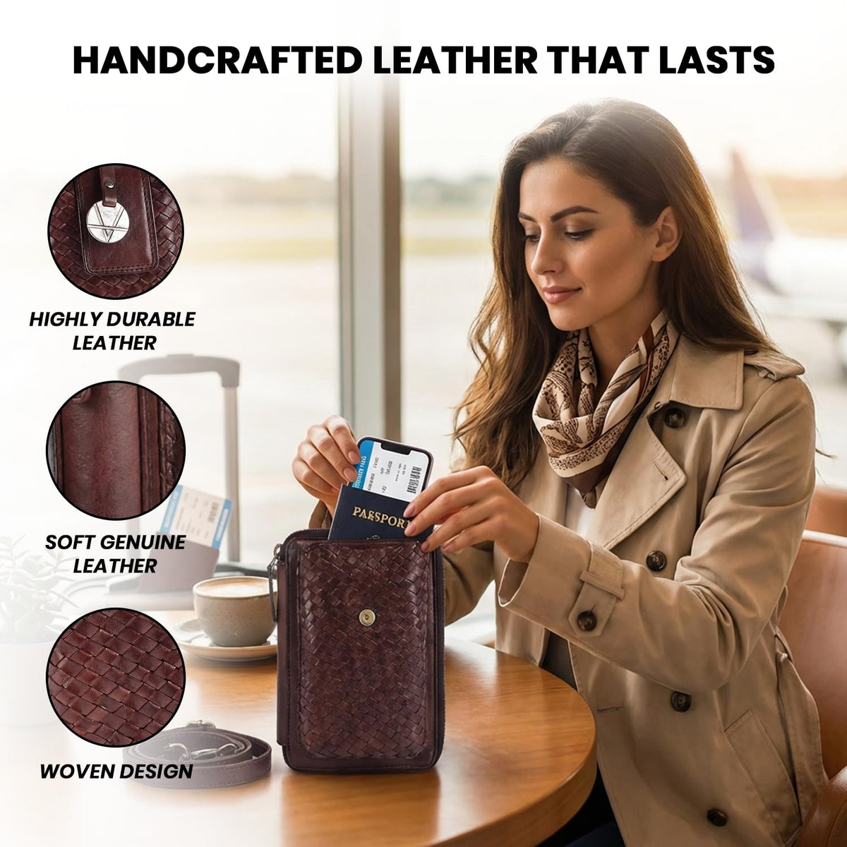 Genuine Leather Small Crossbody Bag with Adjustable Detachable Strap N2370