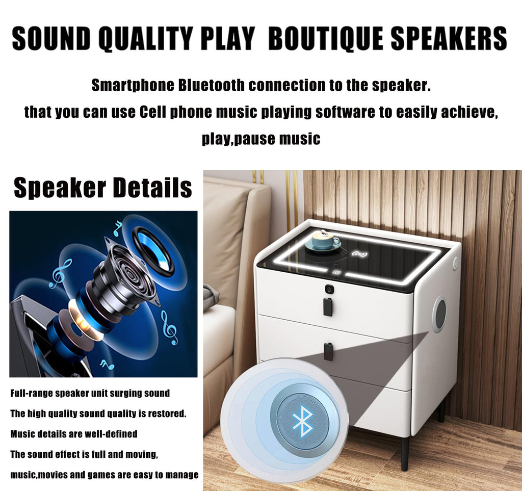 Khaki 3 Drawer Smart Nightstand with Wireless Charging M89803