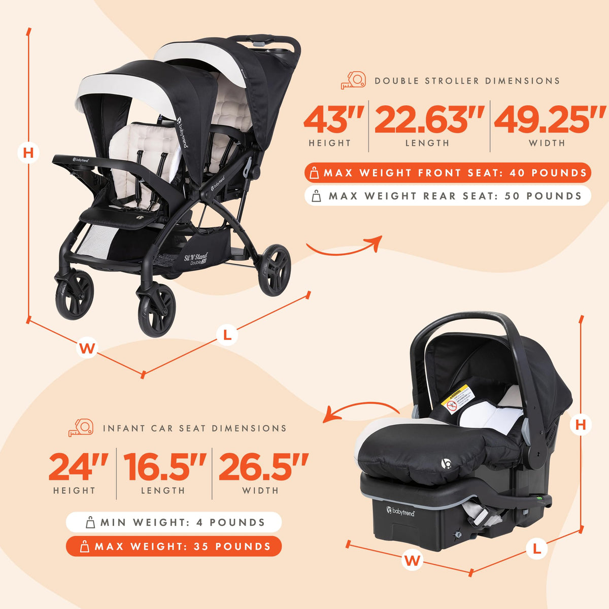 Double Stroller & 2 Car Seats A660775