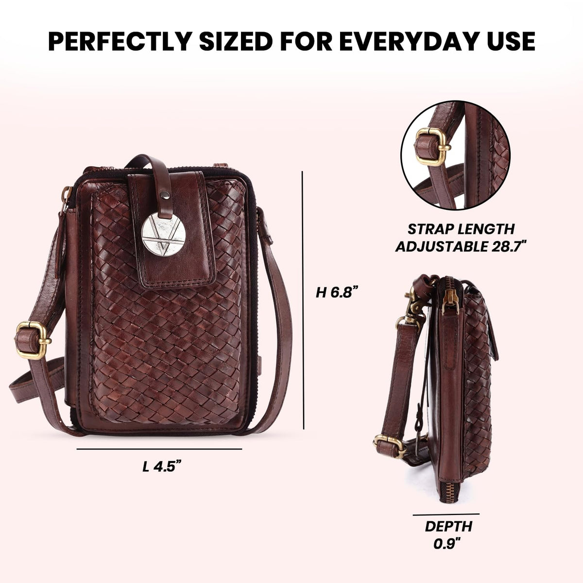 Genuine Leather Small Crossbody Bag with Adjustable Detachable Strap N2370