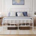 Full Size White Metal Platform Bed Frame with Headboard V9073