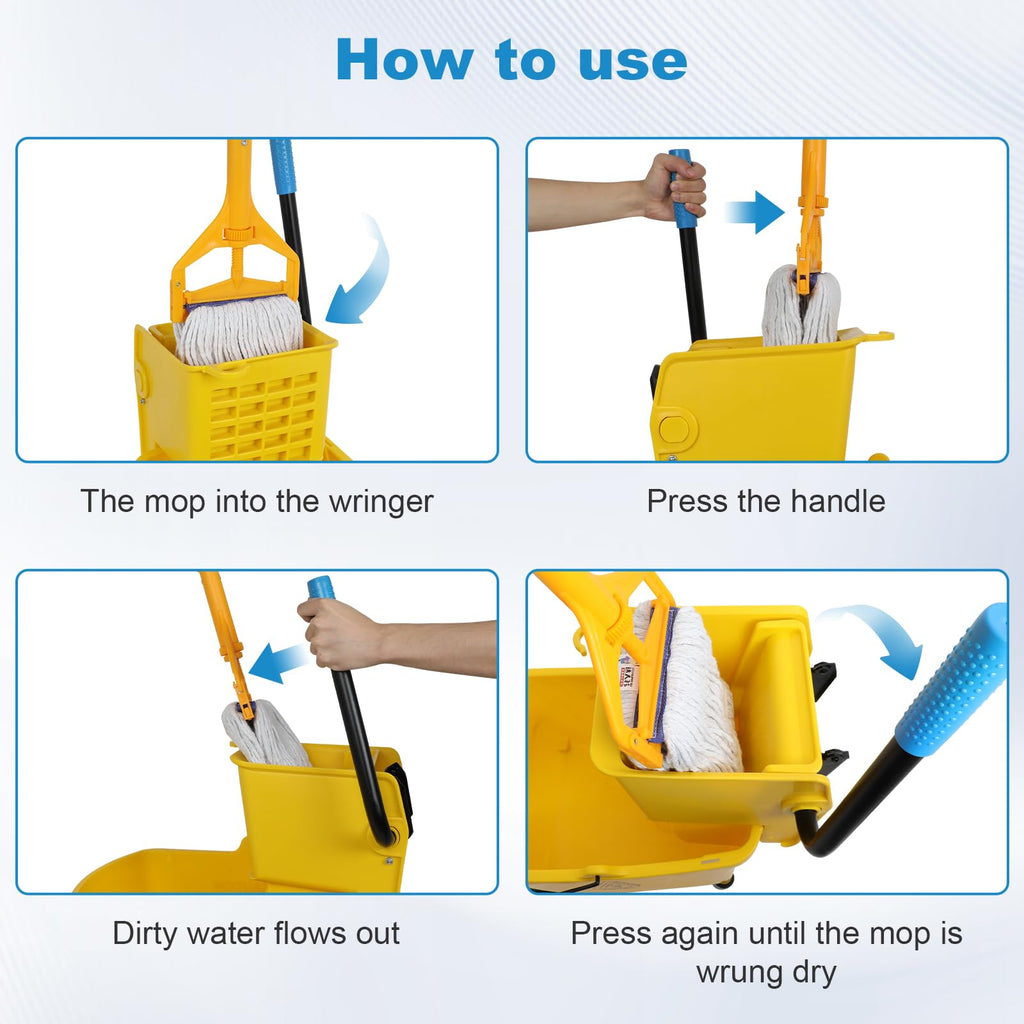 35 Qt Mop Bucket with Side Press Wringer on Wheels X5494
