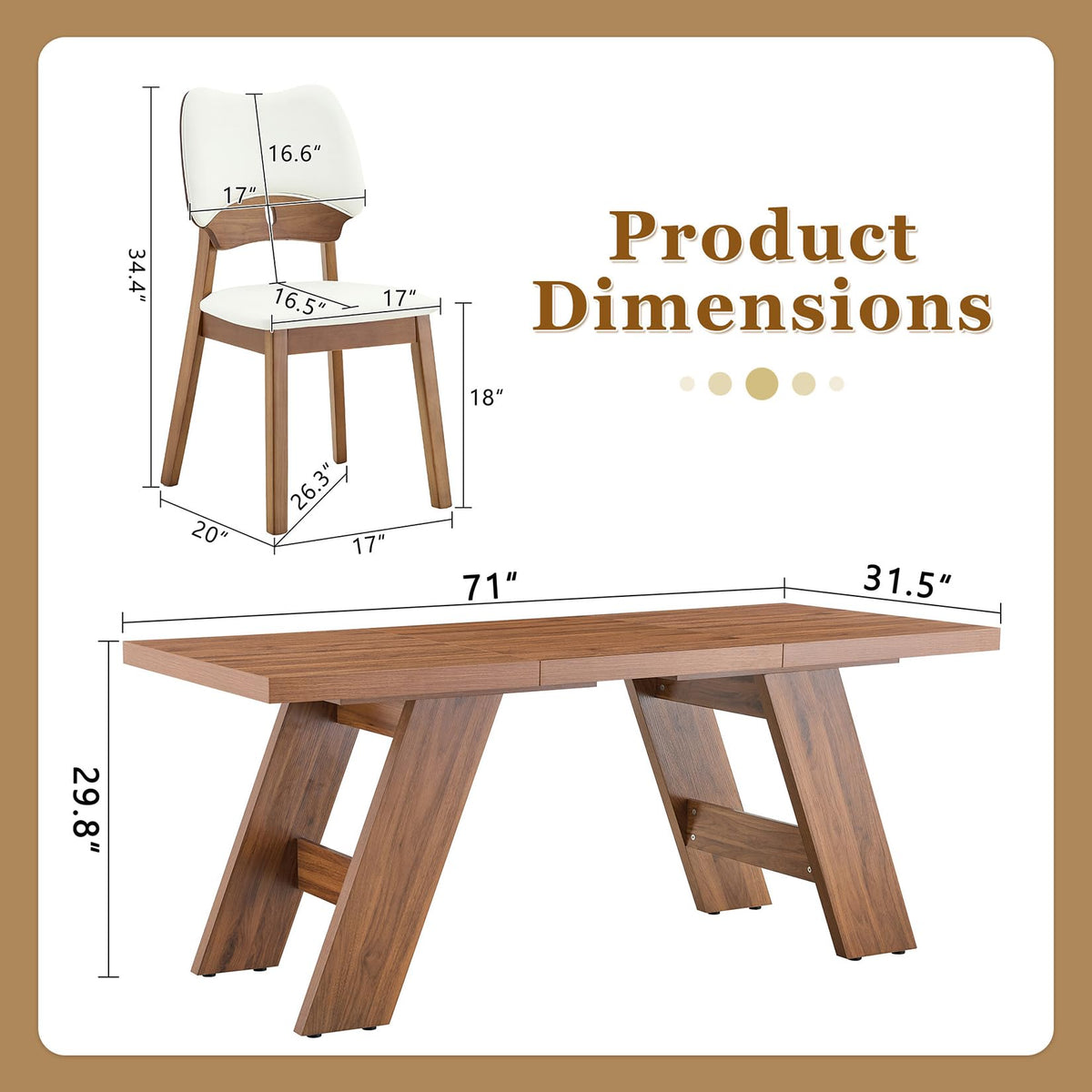 71" 7 Piece Wood Dining Table Set with 6 PU Leather Chairs G833