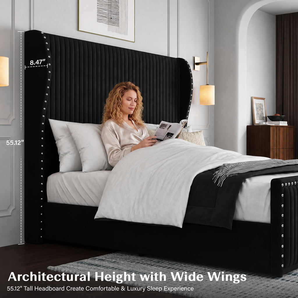 Queen Size Bed Frame with 55" Headboard Black I643
