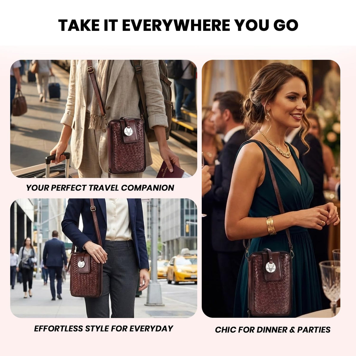Genuine Leather Small Crossbody Bag with Adjustable Detachable Strap N2370