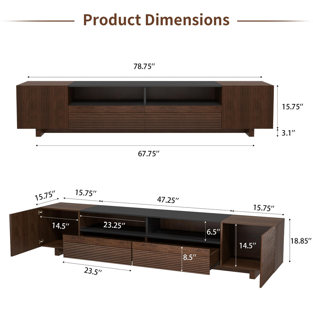 78.8 Inch Dark Brown Walnut TV Stand with Storage D652642