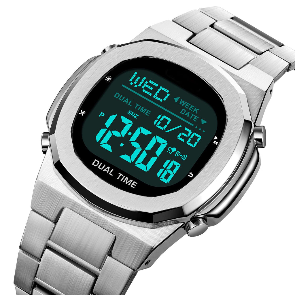 Men's Multifunctional Electronic Outdoor Sports Watch EL Light Large Digital Display Stainless Steel Q3965