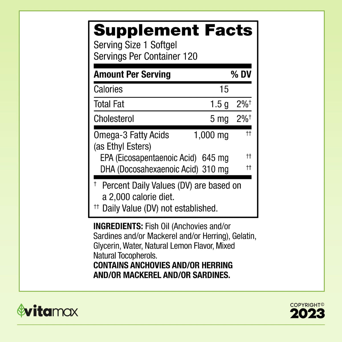 Omega-3 Fish Oil 1000 mg 120 Count C90940