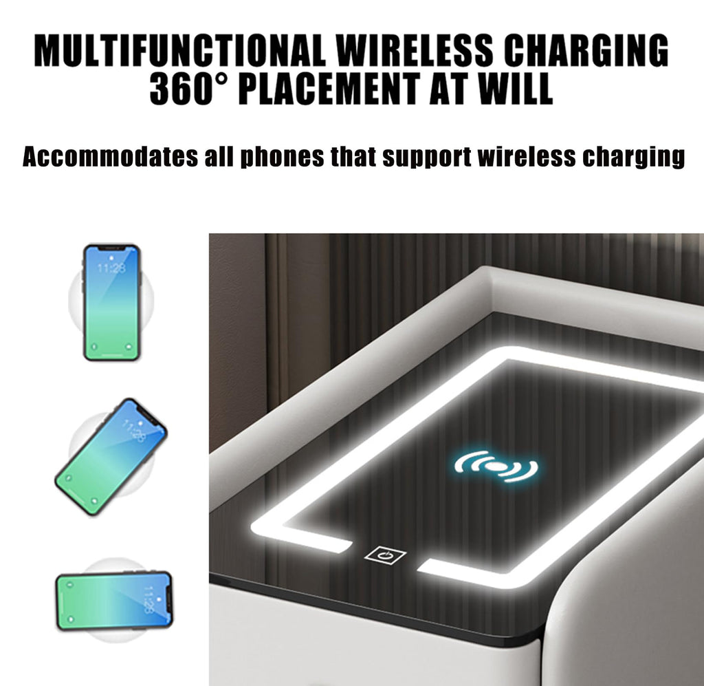 Khaki 3 Drawer Smart Nightstand with Wireless Charging M89803