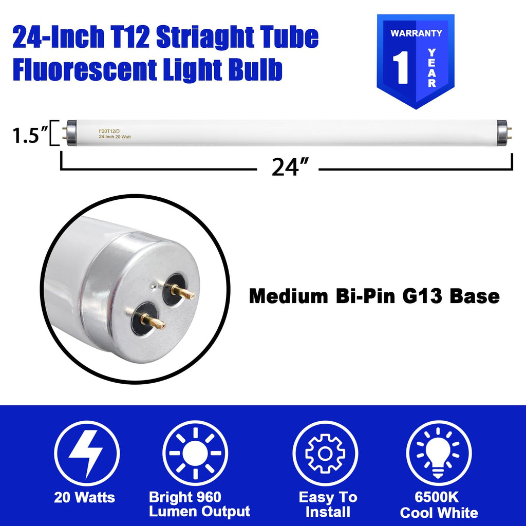20 Watt T12 Fluorescent Tube Light Bulb Daylight 4 Count M594000
